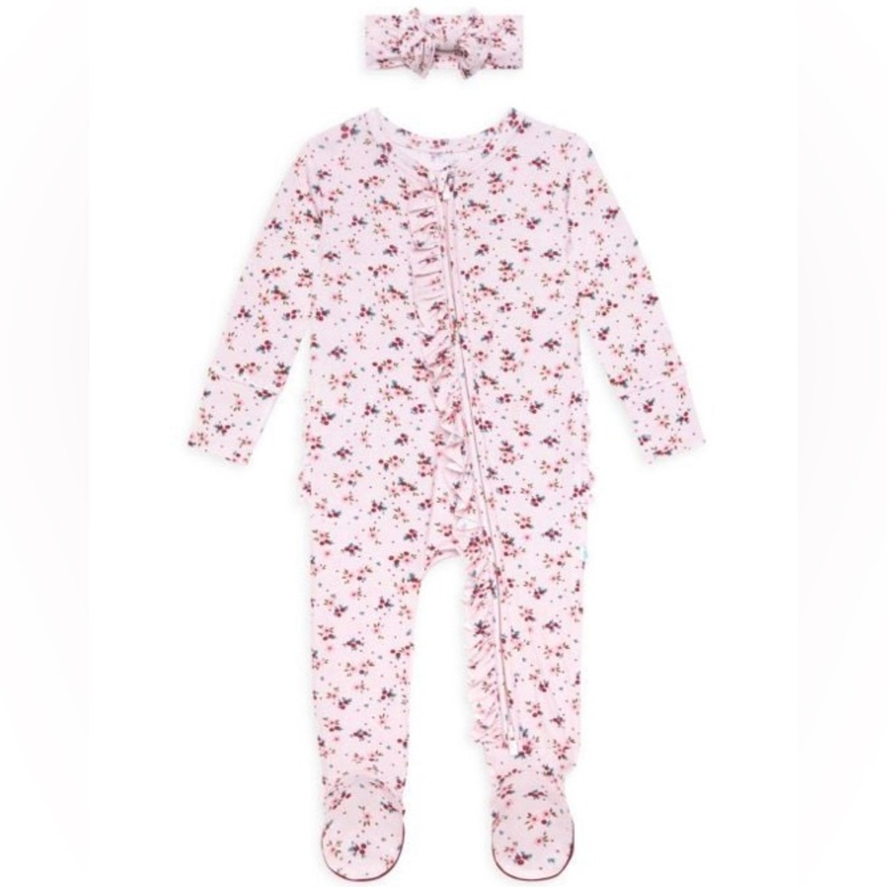 Posh Peanut Baby Girl's 2-Piece Agnes Ruffle Footie & Headband Set-12/18M